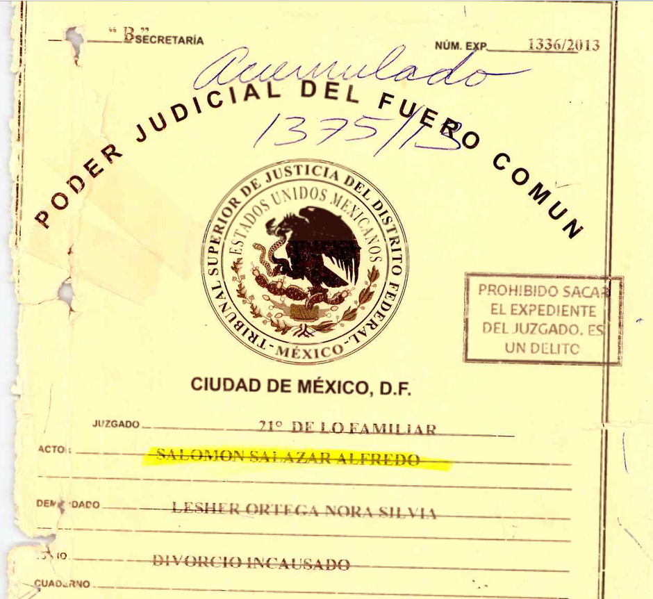 Expediente digital del divorcio de Alfredo Salomón vs Nora Silvia Lesher Ortega